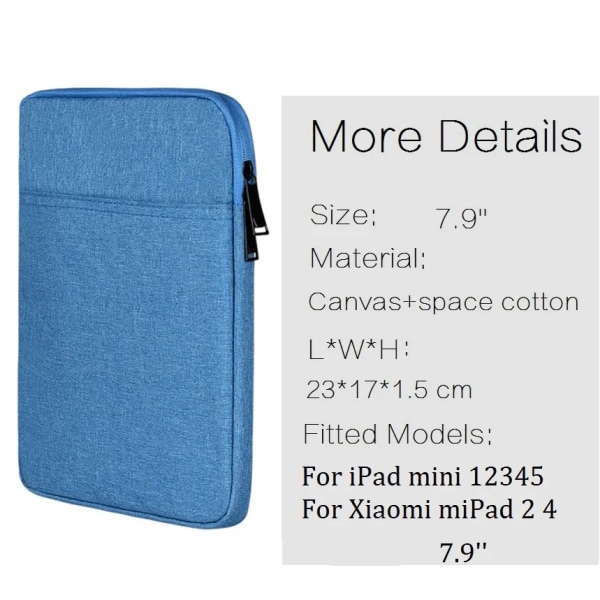 Nylon 7 8 tums fodral för Apple iPad mini 1 2 3 4 5 2019 fodral för Xiaomi miPad 2 4 7.9'' Samsung Huawei 7 8'' väska Black