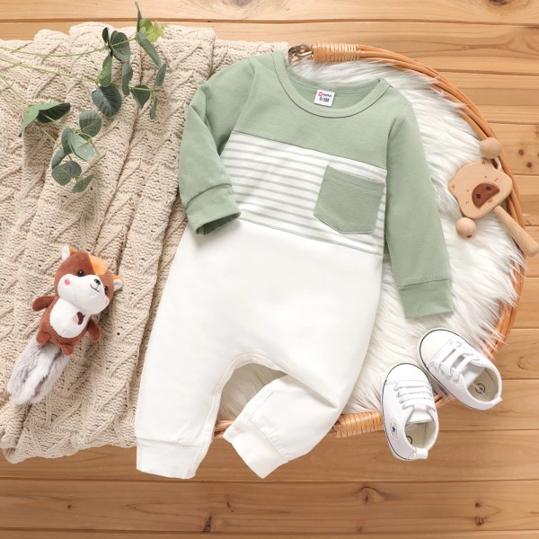 Baby Boy/Girl 95 % bomull Långärmad randig Colorblock Jumpsuit Green 0-3Months