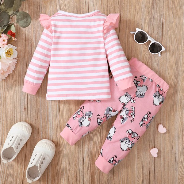 2st Baby Girl 95 % bomull volanger långärmad randig t-shirt och print Naia™ set Pink 18-24Months