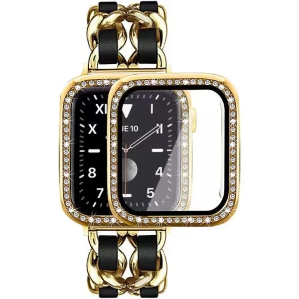 Metallrem+ case För Apple Watch 8 7 45mm 41mm Armbandsbyte i rostfritt stål För iwatch 6 5 3 SE 44mm 42mm 40mm Gold black For 40mm