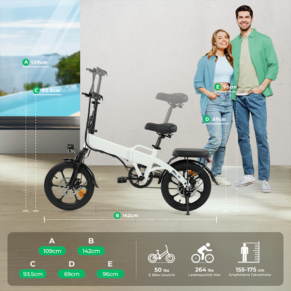 iSinwheel U3 Vikbar Elcykel - 16\" - 500W 36V 7.8Ah - vit