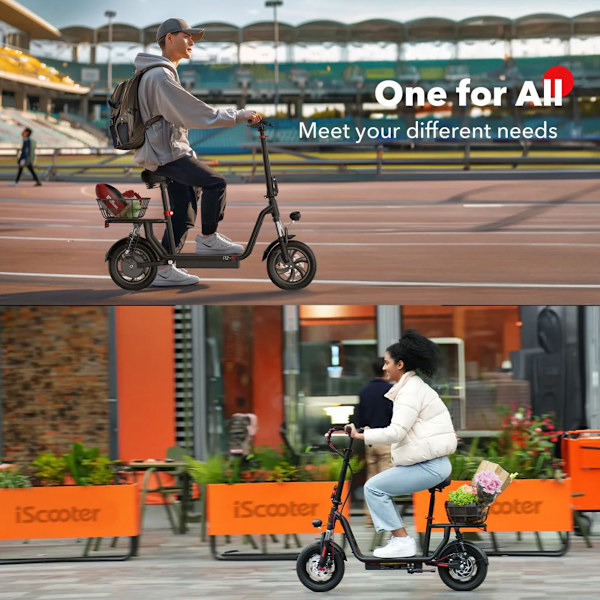 iScooter i12 12\" El-Scooter med Säte & Bärkorg 500W 36V 7.5Ah