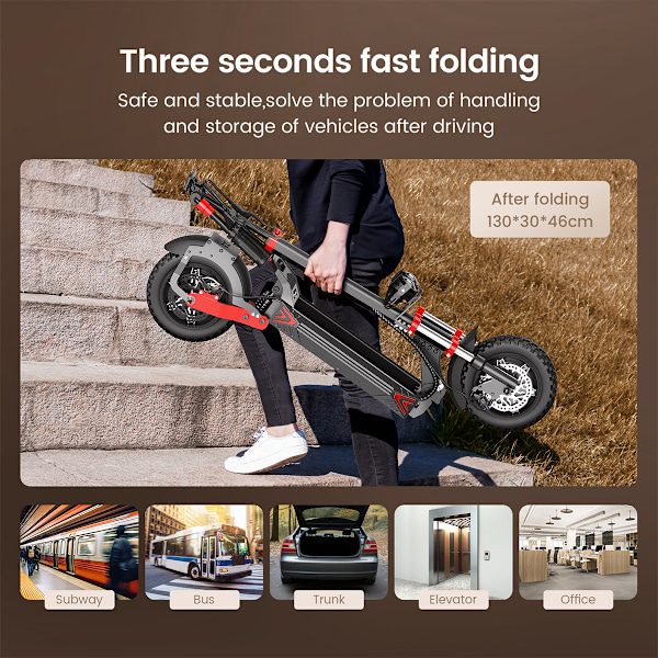 iScooter iX8 Vikbar El-Scooter - 2*1200W Motor - 48V 20AH - 12” Däck