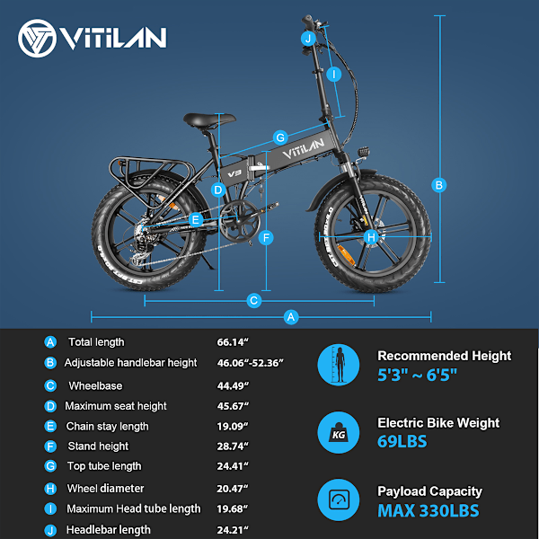 Vitilan V3 2.0 Vikbar All Terrain Elcykel - 750 W 48V 13Ah - grå