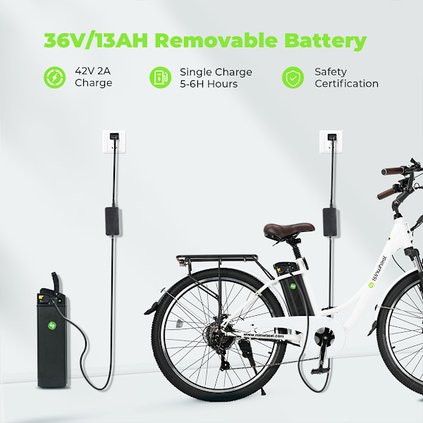 iSinwheel U2 Classic Elcykel - 26 tum - 350W 36V 13Ah - Pendling - vit