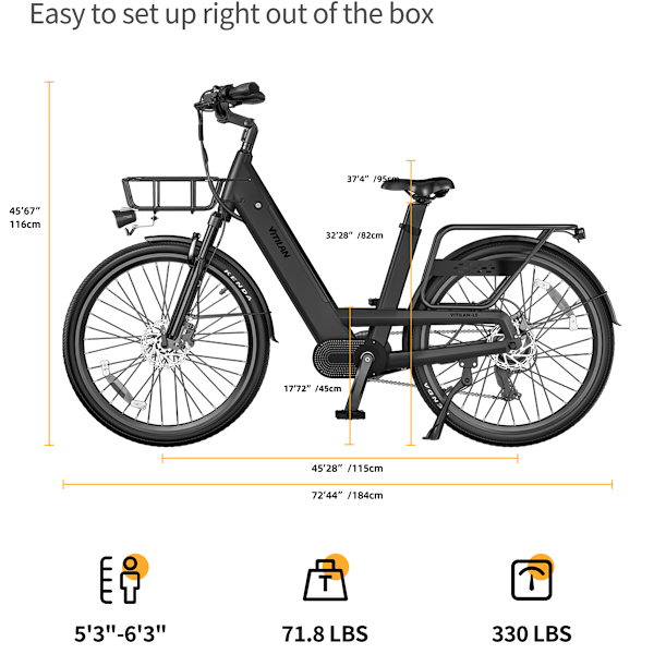 VITILAN L5 Urban Commuter Elcykel - 500W 48V 15Ah - Vridmomentsensor - svart