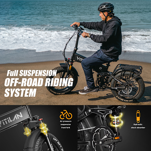 VITILAN i7 Pro 3.0 Elektrisk Vikbar Cykel - 750W 48V 20Ah - 8 Växlar - svart