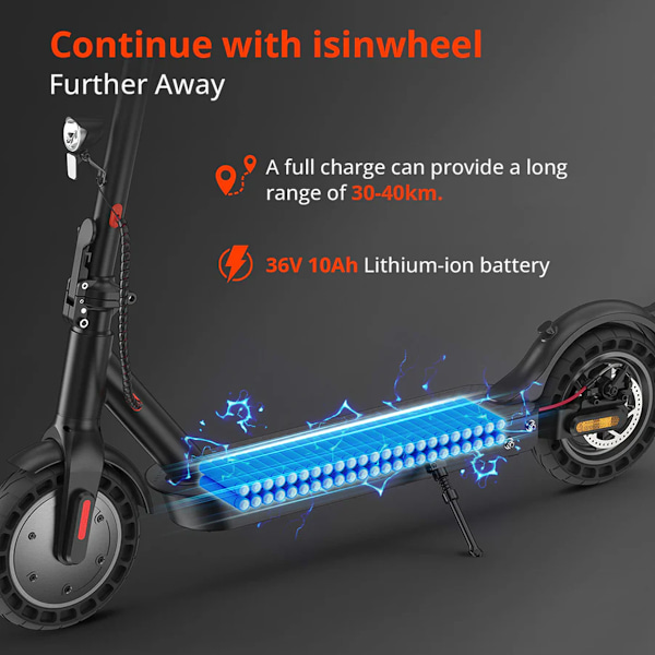 iSinwheel E9T Max El-Scooter - 10 tum - 500W 36V 10Ah - App-kontroll