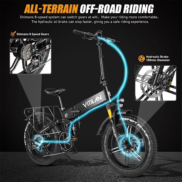 VITILAN i7 Pro 3.0 Elektrisk Vikbar Cykel - 750W 48V 20Ah - 8 Växlar - grön