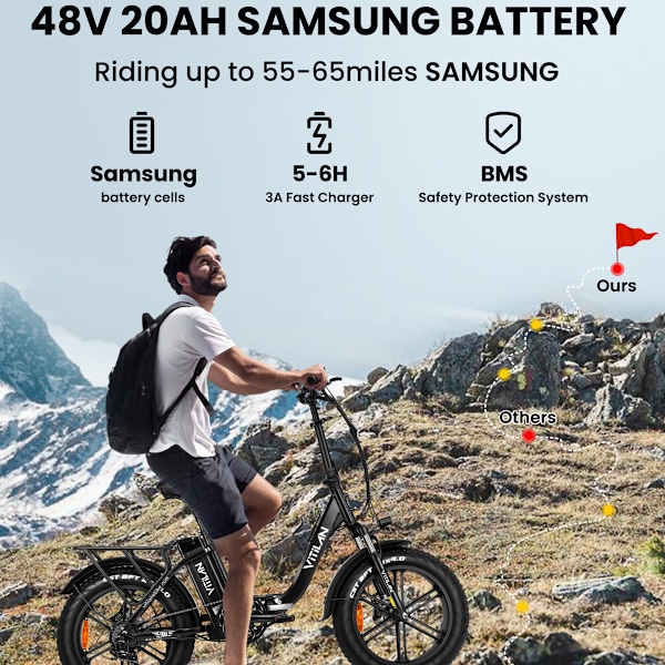 Vitilan U7 2.0 Vikbar Elcykel - 20 tum - Step-thru - 750W 48V 20Ah - svart