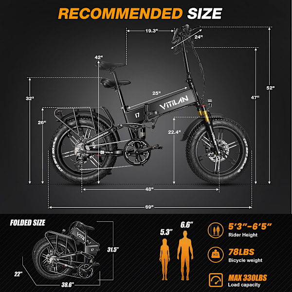 VITILAN i7 Pro 3.0 Elektrisk Vikbar Cykel - 750W 48V 20Ah - 8 Växlar - svart