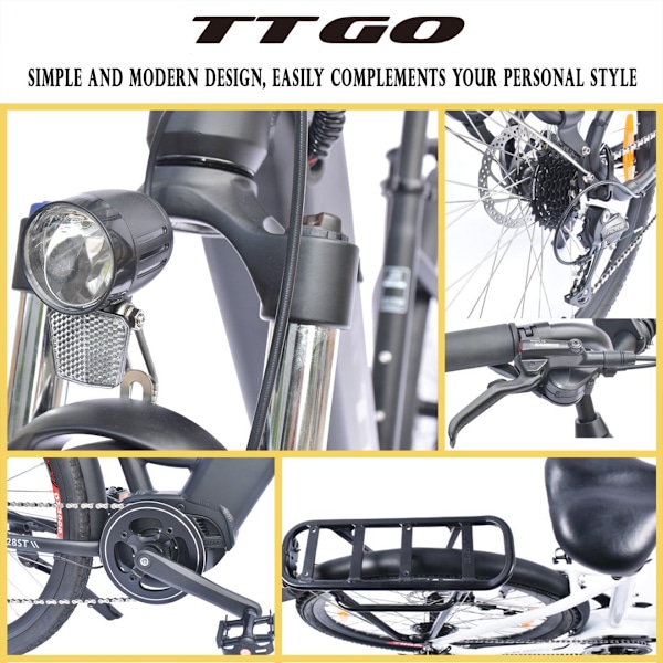 TTGO XK-ZZ-28ST Elcykel, Bafang Mittmotor 250W, 36V 20Ah, Vit vit New Version