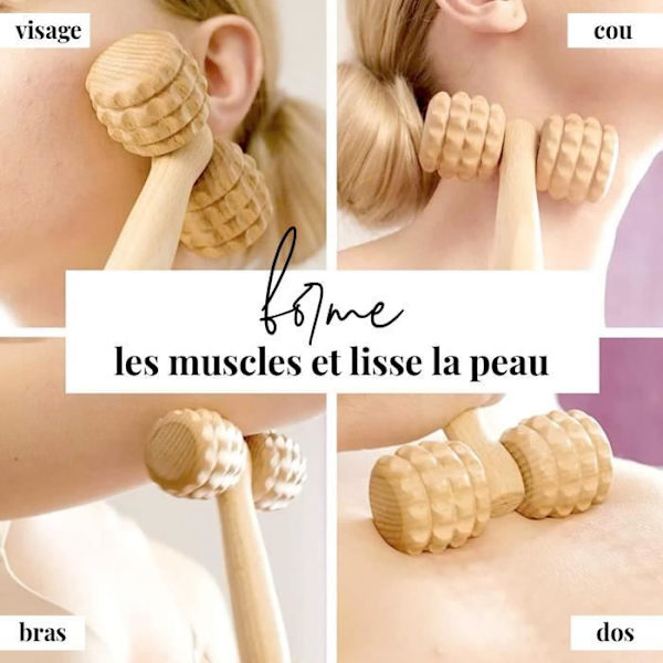 tuuli Handhållen Massager för Rygg Nacke Axlar Kroppsmassage Roller Trä Roller