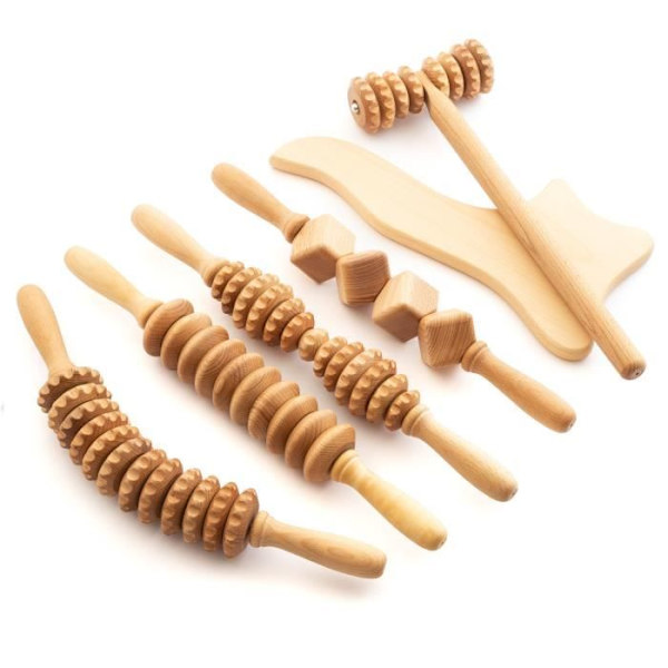tuuli Anti Cellulite Lymfdränage Massage Kit Set Massager Roller Spatel Trä