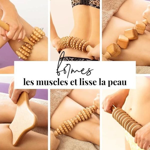 tuuli Anti Cellulite Lymfdränage Massage Kit Set Massager Roller Spatel Trä