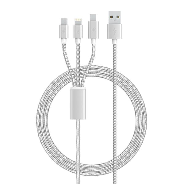 3-i-1 flätad snabbladdningsdatakabel i nylon Typ-C Apple Android Universell laddningskabel