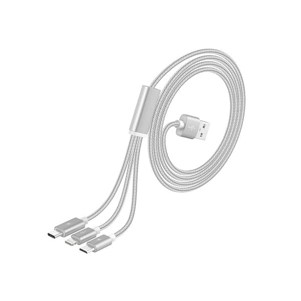 3-i-1 flätad snabbladdningsdatakabel i nylon Typ-C Apple Android Universell laddningskabel
