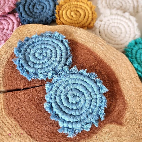 2 st Bilmuggshållare Macrame Underlägg - Boho Bil Dryckesmatta Set Cloudy Day 3.25in