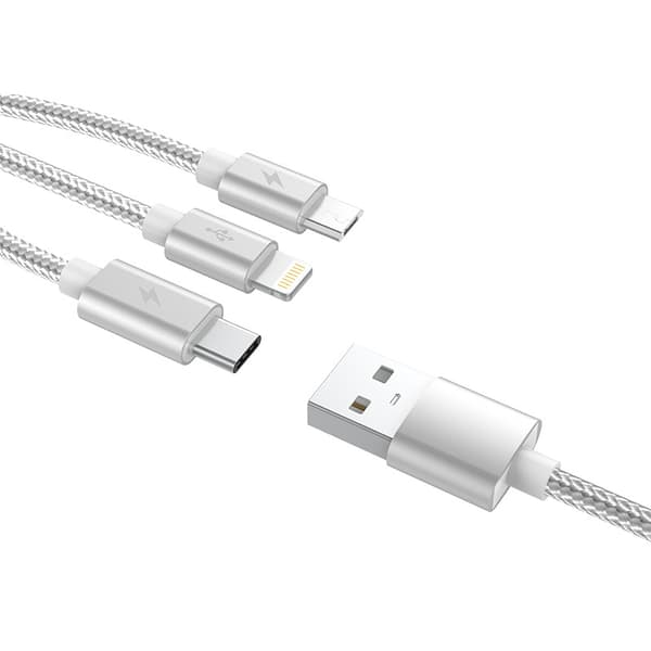 3-i-1 flätad snabbladdningsdatakabel i nylon Typ-C Apple Android Universell laddningskabel