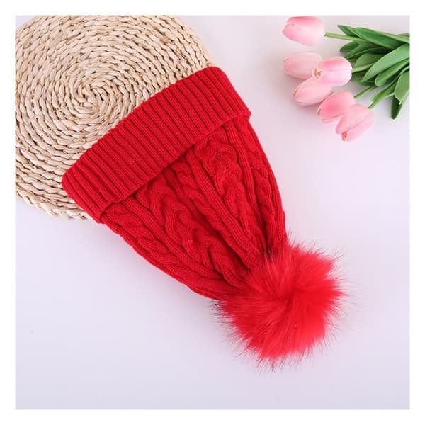 Vintermössa för damer, ull, kabelstickad, tofs, varm pompom pink