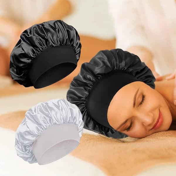 Dam Enfärgad Silkeslen Satin Bonnet Hatt Nattmössa Duschmössa Bred Elastisk Hårband Hårhatt