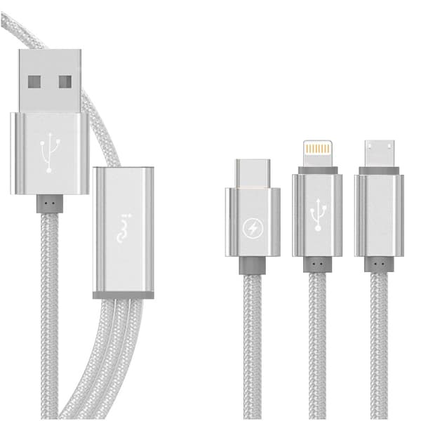 3-i-1 flätad snabbladdningsdatakabel i nylon Typ-C Apple Android Universell laddningskabel