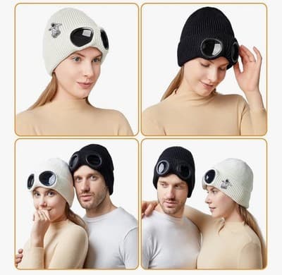 Varm Unisex Vinterstickad Ullig Tjock Mössa Hatt Goggle Mössa Skidmössa
