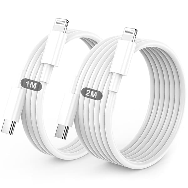 MFi-certifierad iPhone USB-C till Lightning-datakabel 1 meter plus 2 vita snabbladdare