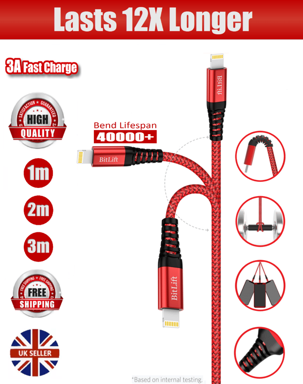 iPhone Laddningskabel 3-pack MFI Certifierad Lightning Snabbladdningskabel 1M, 2M, 3M (single pack) converter