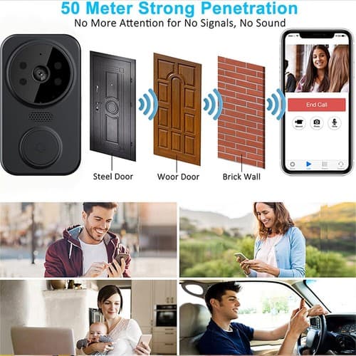 UK Trådlös Smart Video Dörrklocka WiFi Säkerhetskamera Ringklocka Dörr Intercom black