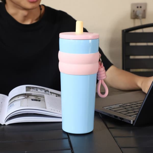 Aurora Isolerad Kaffemugg: Stor Kapacitet Sugrörsmugg 700ml silvery