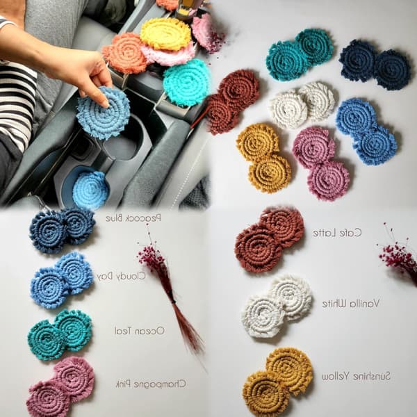 2 st Bilmuggshållare Macrame Underlägg - Boho Bil Dryckesmatta Set Cloudy Day 3.25in