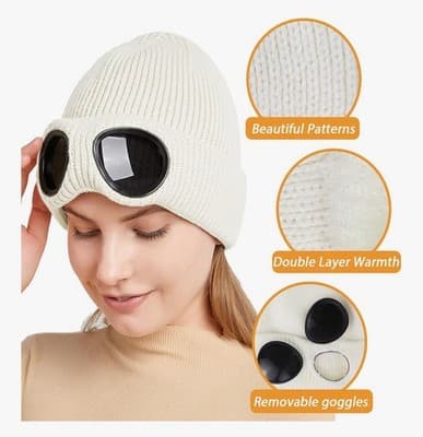 Varm Unisex Vinterstickad Ullig Tjock Mössa Hatt Goggle Mössa Skidmössa