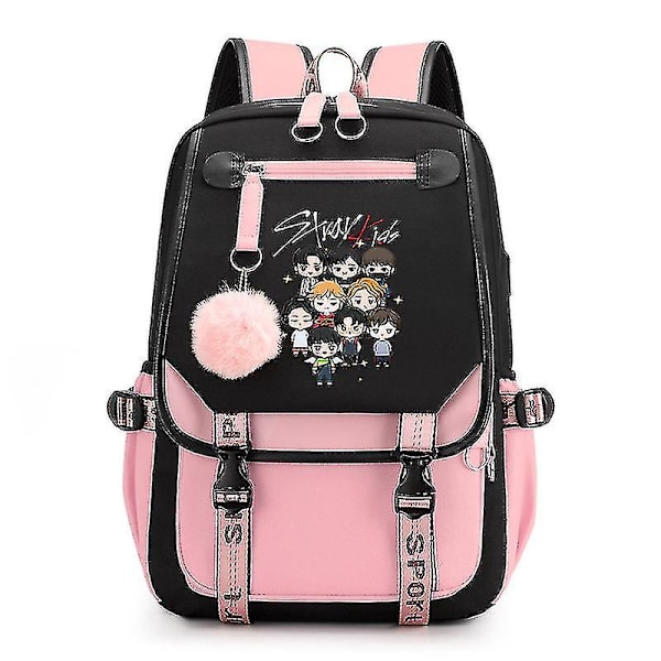 Stray Kids Combo Around The Same USB Ryggsäck Skolväska Koreanska Studenter Herr- och Damväskor