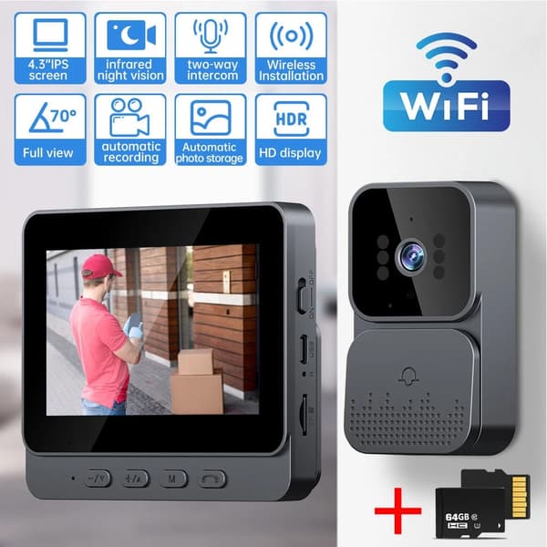 Smart Trådlös Video Dörrklocka 2-Vägs Ljud Hem Säkerhet Intercom Kamera m/Kort