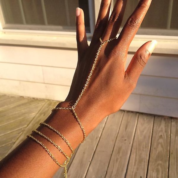 GHYT Finger Ring Armband Guld Slave Armband Hand Chain Ring Link Armband Vardagssmycken för kvinnor och tonårsflickor