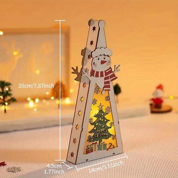 Julenheng trekantet belysning Julenissen snømann Led lys trehåndverk（elg）