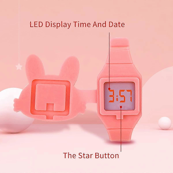 Barnklocka, Flickklocka Digital Söt Kaninform LED Mode Silikonband Musselskal Design Armbandsur Flicka