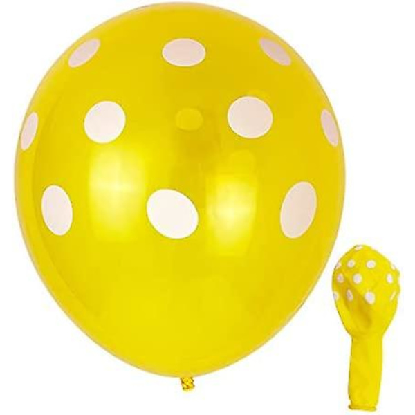 12 Tums Latex Ballonger i Blandade Färger med Polka Dot Mönster - Födelsedagsfest Dekorationer - Färgglada 100 st (Gul)