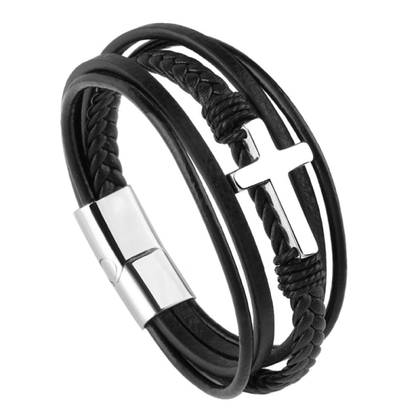 Armband i rostfritt stål - Läderarmband för män 19 cm