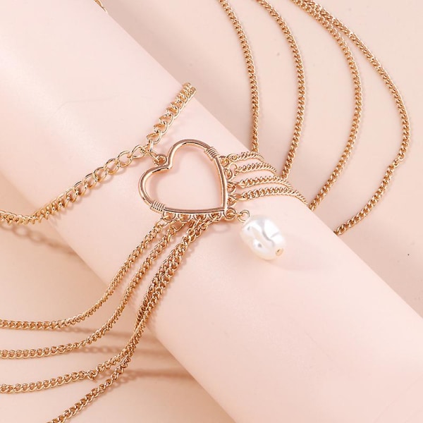 Sexy Overlay metalli vyötäröketju naisille, Shinny Heart Pearl Jewelry Gold