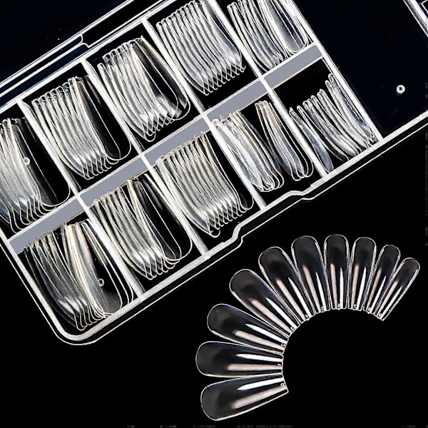 Långa Falska Naglar Kista Falska Naglar Fulltäckande Längd 200 Stycken Artificiella Fingernaglar Spets med Fodral för Nagelsalonger och DIY Nagelkonst, 10 Storlekar