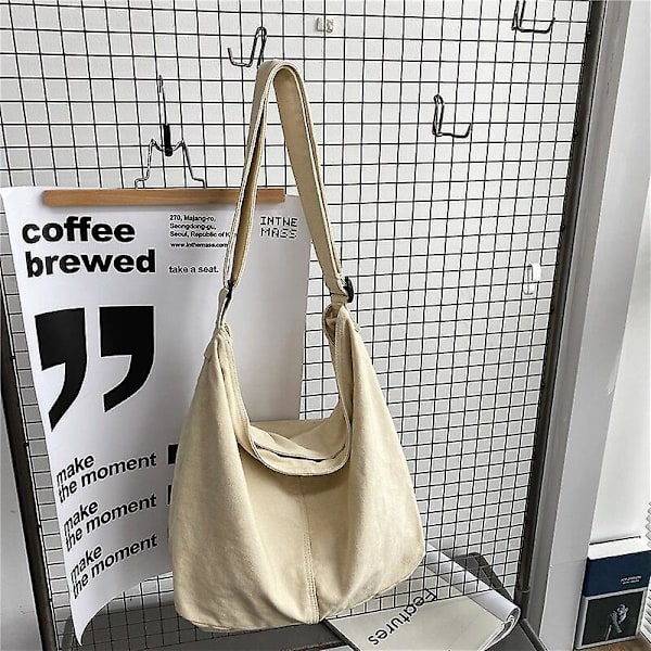 Håndtaske Kvinder Lærred Skuldertasker Stor Kapacitet Tyk Bomuldsklud Bøger Håndtaske Tote Solid Crossbody Taske Stor Rejsetaske Til Damer（Beige Hvid）