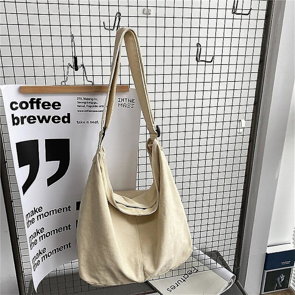 Handväska Dam Canvas Axelväskor Stor Kapacitet Tjock Bomullstyg Böcker Handväska Tote Solid Crossbody Väska Stor Resväska För Damer（Beige Vit）