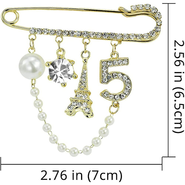 WABJTAM Vintage Crown Number 5 -rintakoru ja brossi naisille, timanttikivikoru simuloidulla helmellä