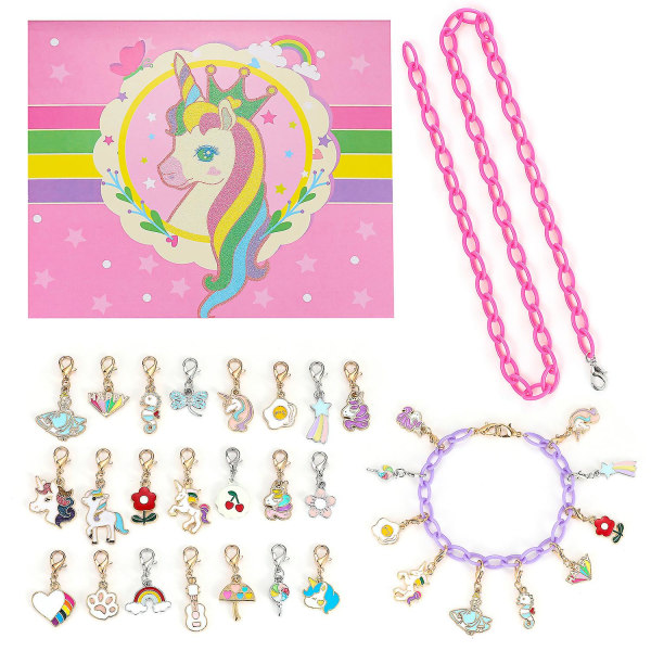 2024 Kinder Einhorn käsivarsinauha Halskette DIY Geschenkbox (Farbkette)