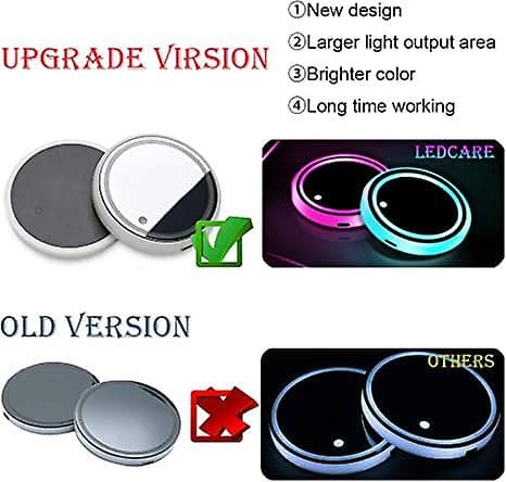 LED-koppholderlys, 7 farger skiftende USB, dekorasjonsbiltilbehør (2 stk)