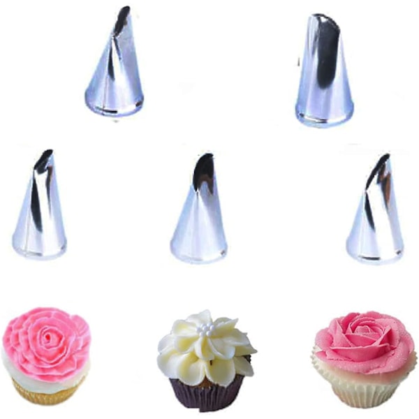 5 st Ryska Spritstyllar Rostfritt Stål Spritstyllar Spritsmunstycken Tårtdekorering Glasyr Munstycken Tårtdekorationsset För DIY Bakverktyg (5 st Flow