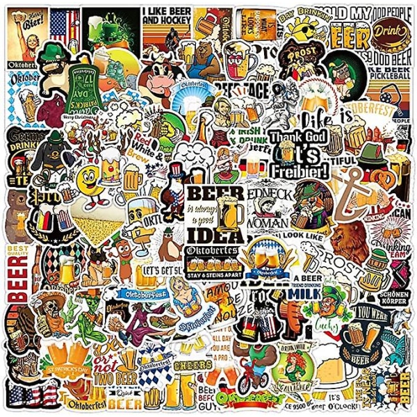 GHYT Ölstickers - 100 st Oktoberfest-klistermärken Vinyl Vattentäta Klistermärken för Vuxna för Journalföring Vattenflaska Laptop Dekor