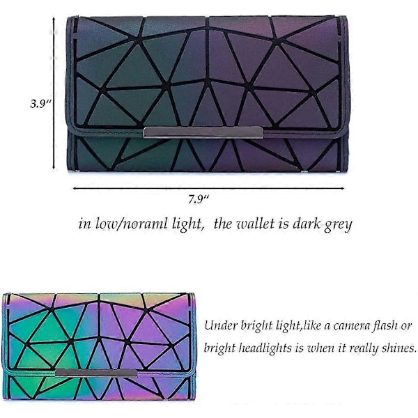 Holografisk Luminous Geometrisk Lång Myntplånbok Damplånböcker Reflekterande Pengaklipp Kreditkortsfodral av